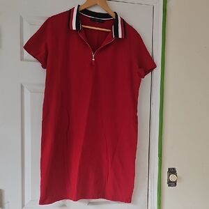 Tommy Hilfiger Red Shirt Dress with Black and White Trim